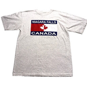 Niagara Falls Shirt Mens Medium Vintage Canada Red White Short Sleeve Gray Crew